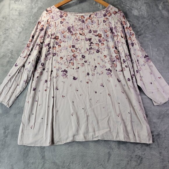Pure J Jill Womens Tunic Top M Gray Floral Print Long Sleeve Relaxed Fit Boho - Picture 1 of 9